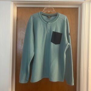 Eddie Bauer Men’s Green Fleece 2 Snap Button Front Pullover Long Sleeve Sweater